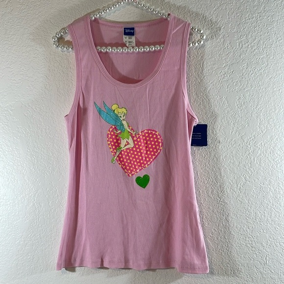 Disney Peter Pan Tinker Bell Pink Tank Top Cotton Sleeveless Size XL NEW - Picture 2 of 5